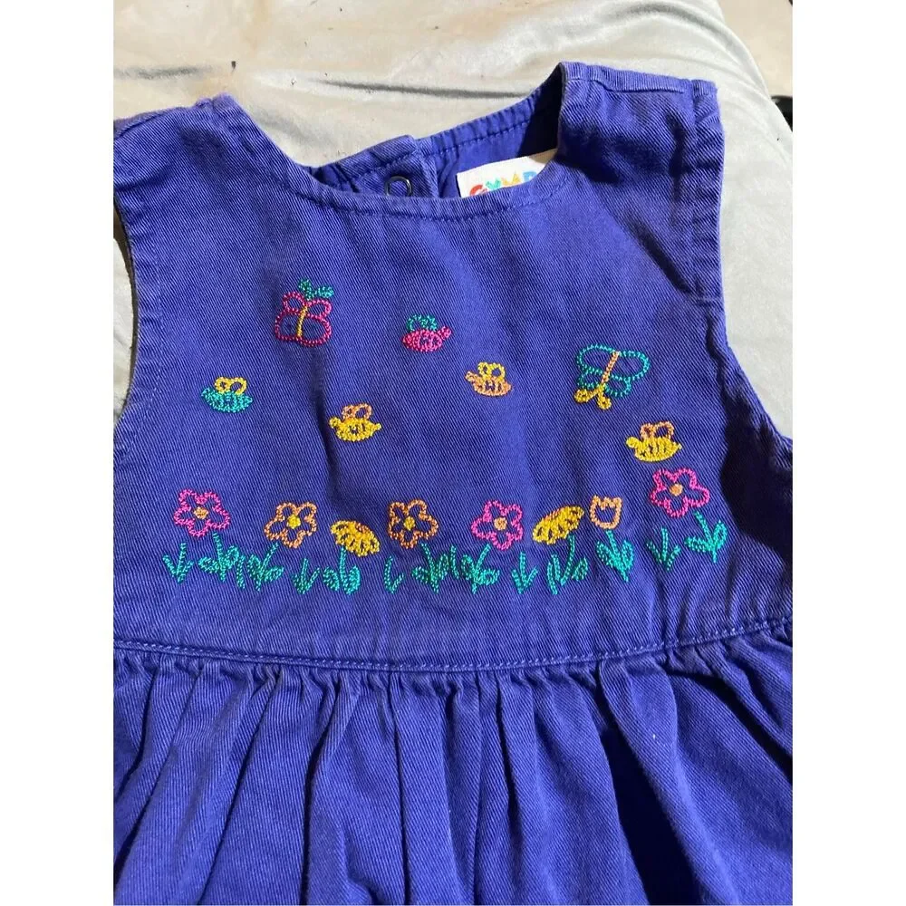 VTG Gymboree rainbow tag purple dress embroidered floral bee 12/18 M